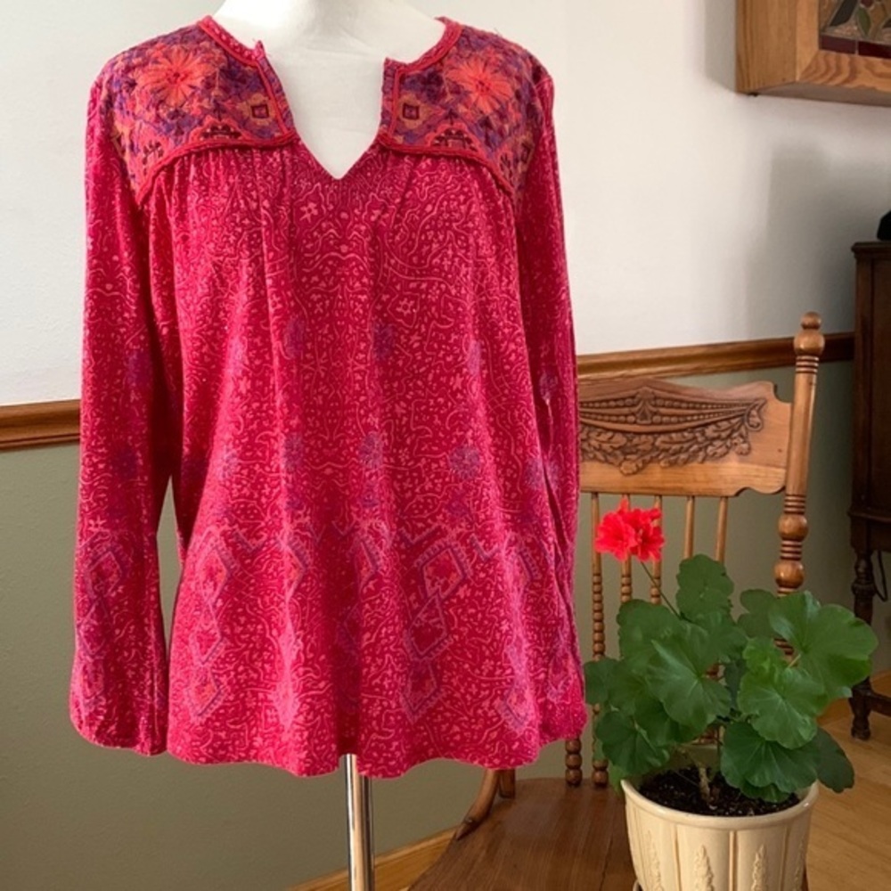 Lucky Brand Boho Embroidered Tunic Top size small